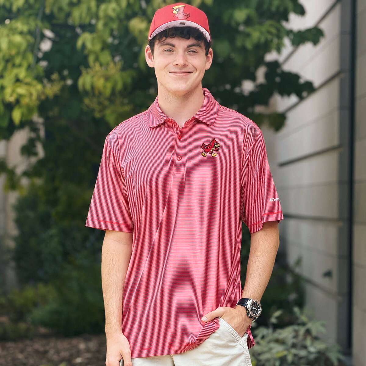 Columbia Walking Cy Cardinal Striped Polo